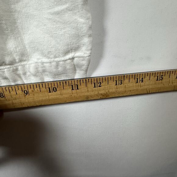 OSKA 100% Linen Wide Leg Cropped Pants White Elastic Waist Pockets Large - Picture 8 of 10